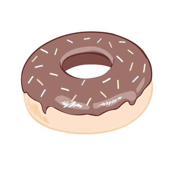 Chocolate glazed doughnut top view for cake cafe decoration or menu design. Vector flat isolated illustration - Wektor, obraz