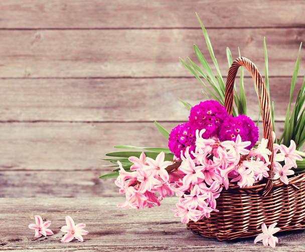 spring flowers on wooden background - Fotó, kép