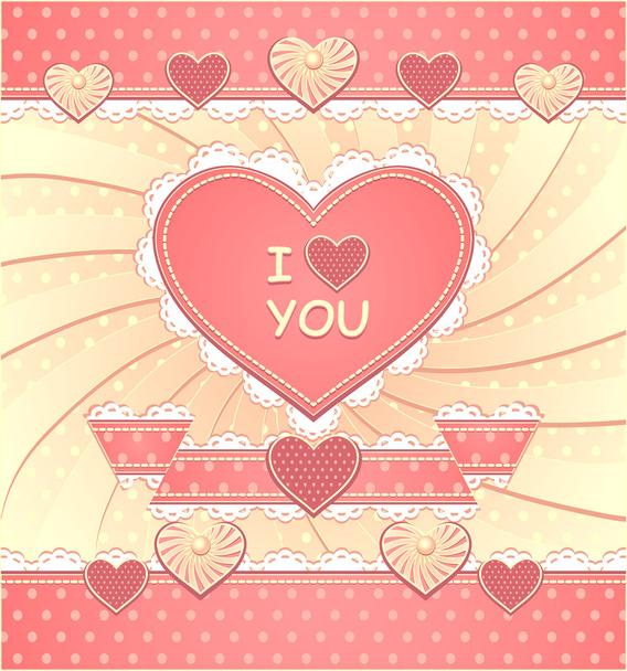Valentines Card with hearts and scrapbooking elements - Vector, Image