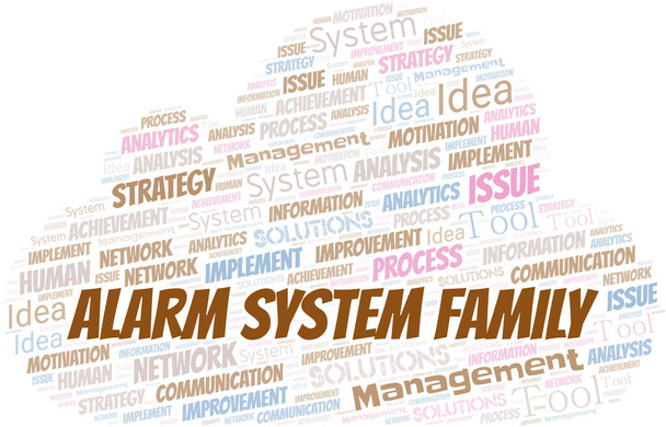 Sistema di allarme Famiglia tipografia vettoriale parola nube. Collage Wordcloud realizzato solo con il testo
. - Vettoriali, immagini