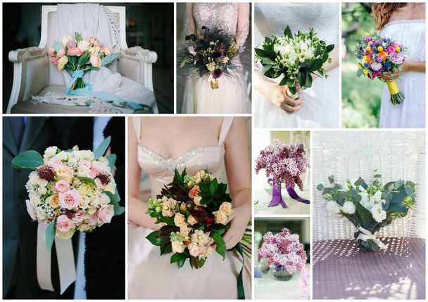 Wedding bouquet collage. Wedding flowers from ceremonies - Photo, Image