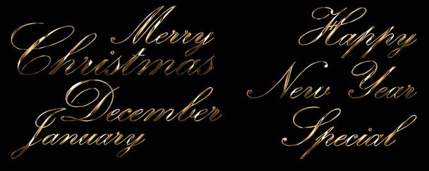 gold text set merry christmas happy new year december january special  - Photo, Image