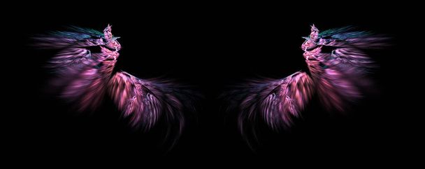 Pink fantasy angel wings on a black background - Photo, Image