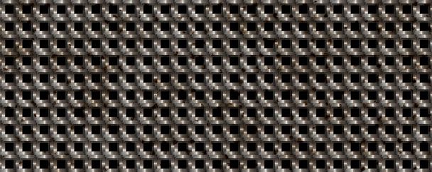 3d materiaal metallic oude vierkante jail textuur met zwarte achtergrond  - Foto, afbeelding