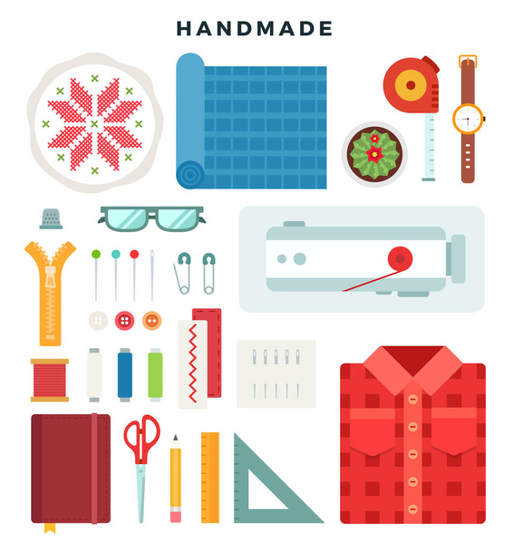 Handmade concept illustration. Tools and materials sewing and needlework. Vector illustration. - Вектор,изображение