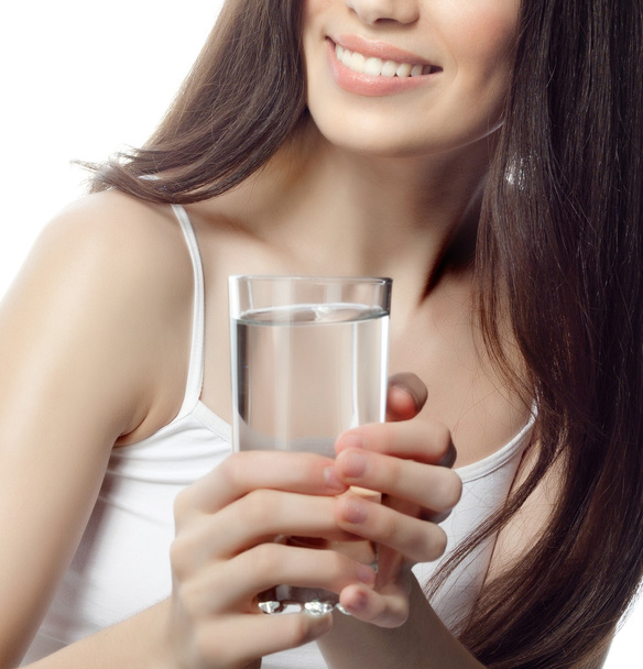 Smiling woman with glass of water - Fotoğraf, Görsel