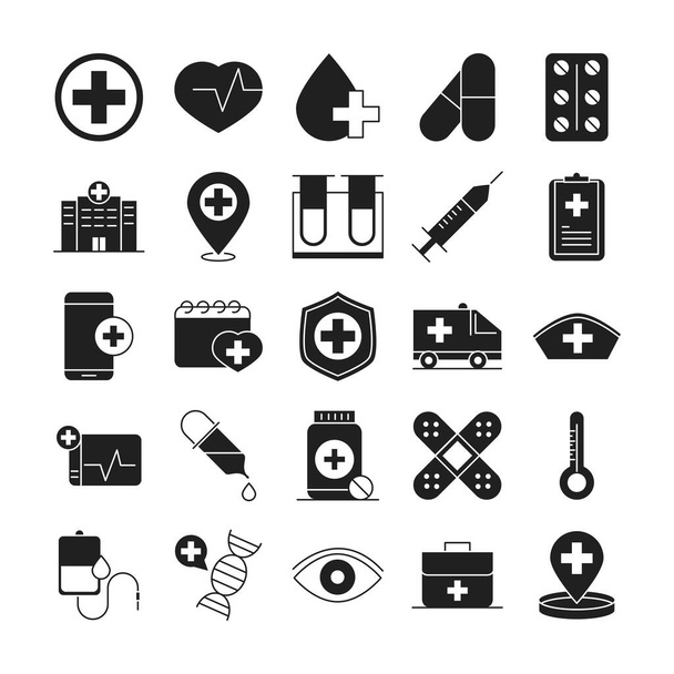 医療や病院のピクトグラムシルエットのアイコンセット - ベクター画像