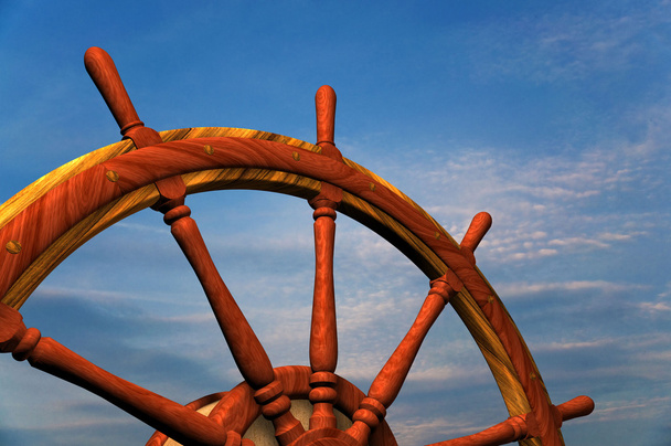 Boat steering wheel against sky - Photo, Image