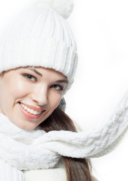 Smiling woman in warm clothing - Фото, изображение