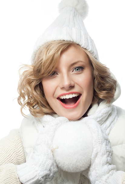 Smiling woman with snow ball - Photo, image
