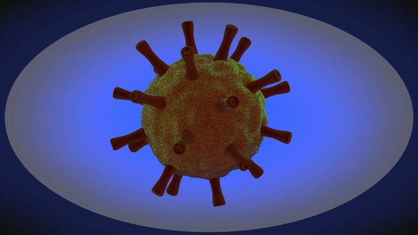 Heldere Covid-19 met prachtige kleuren en highlights - Virology Concept - 3D Rendering - Foto, afbeelding