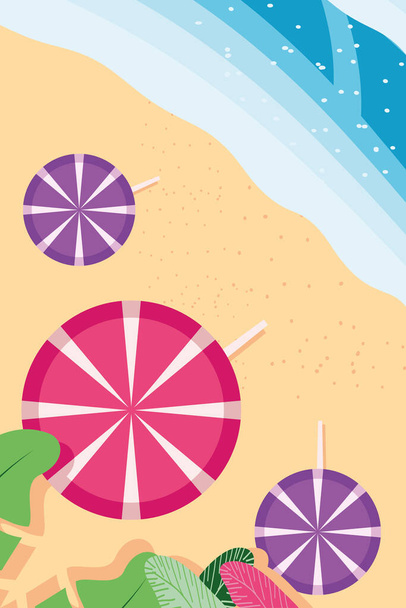 Praia com guarda-sóis do mar e deixa vista superior design de vetor ícone de estilo detalhado
 - Vetor, Imagem