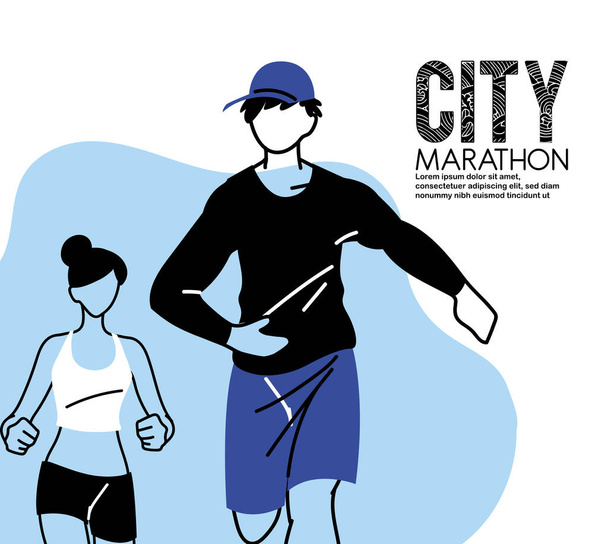 Чоловік і жінка аватар біжить і 10k міський марафон векторний дизайн
 - Вектор, зображення