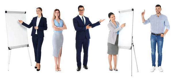 Collage with photos of business trainers on white background, banner design  - Фото, зображення