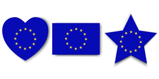 Ícones da bandeira da UE. Recolha das bandeiras da União Europeia. Diferentes formas de emblemas de países europeus. Foto stock
. - Vetor, Imagem