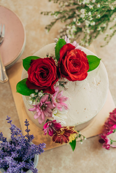 Decorated by flowers cake - Photo, Image