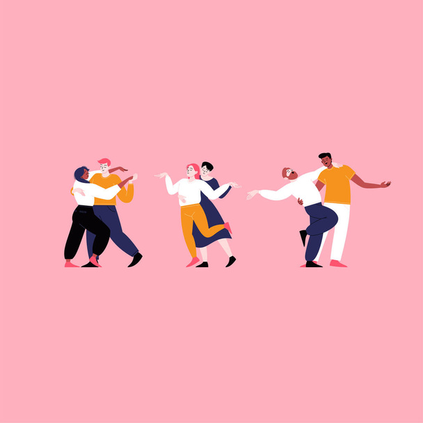 Three different couples dancing. Set of iflat illustrations - Вектор, зображення