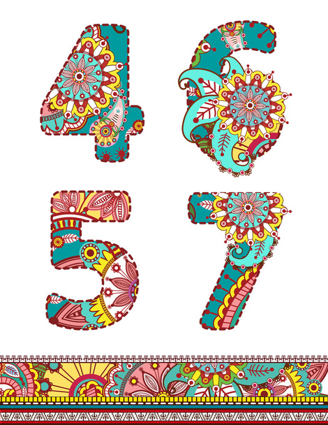 Floral colorful numbers set. Vector illustration. - Vektor, Bild