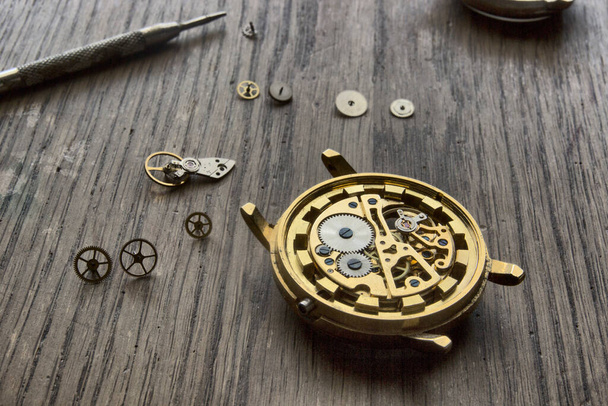 時計メーカーはヴィンテージ自動時計を修理している. - 写真・画像