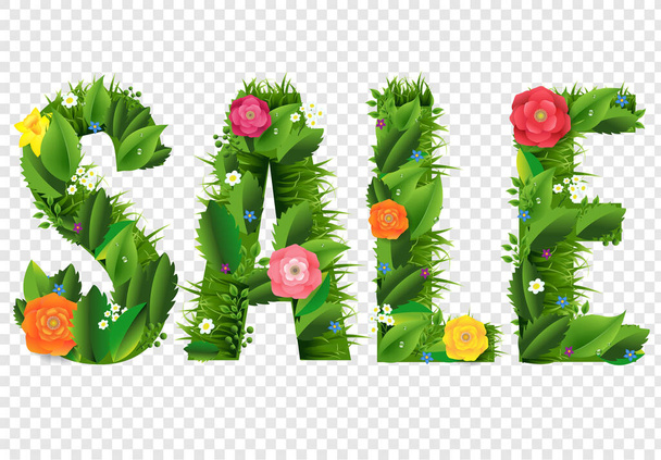 Summer Sale Poster And Grass And Flowers Transparent Background - Διάνυσμα, εικόνα