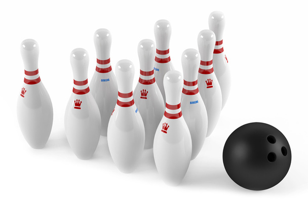 Skittles with bowling ball isolated - Photo, Image