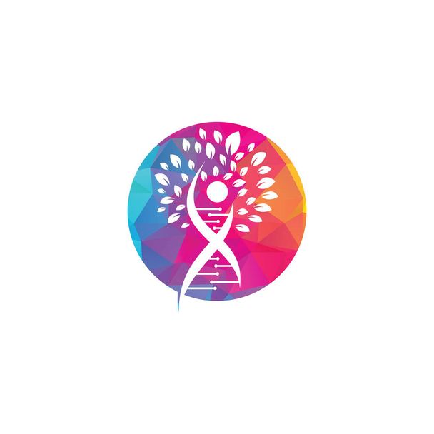 Projekt logo wektora drzewa Dna. Ikona genetyczna DNA. DNA z zielonymi liśćmi wektor projekt logo. - Wektor, obraz