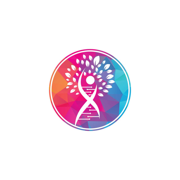 Dna arbre vecteur logo design. Icône génétique ADN. ADN avec des feuilles vertes design de logo vectoriel. - Vecteur, image