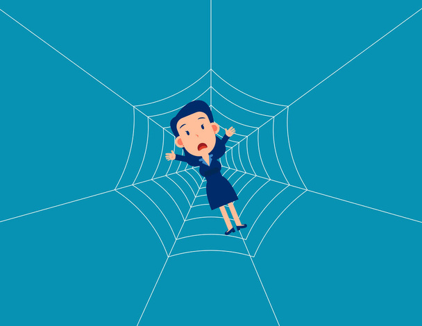 Man trap spider web. Business fall into a trap - Vector, Image