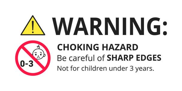 Απαγορευμένη αυτοκόλλητη πινακίδα κινδύνου πνιγμού ακατάλληλη για παιδιά κάτω των 3 ετών - Διάνυσμα, εικόνα