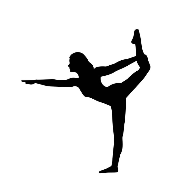 Silhouette de yoga asana. La pose de Nataraja, dansant Shiva. Femme flexible pratique le yoga. Illustration vectorielle noir sur blanc pour votre design - Vecteur, image