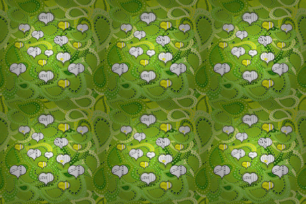 Картинки на жовтих, білих і зелених кольорах Растрова ілюстрація. Безшовний візерунок Елегантний декоративний орнамент для модного друку, скрапбука, обгорткового паперу, ескізу
. - Фото, зображення
