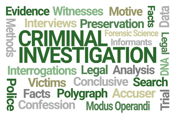 Criminal Investigation Word Cloud op witte achtergrond - Foto, afbeelding