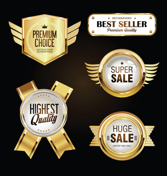 Collection of golden badges and labels retro vintage design  - Vector, Image