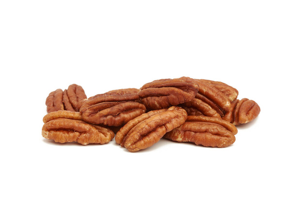 heap of peeled pecans isolated on a white background, close up - Foto, Imagen