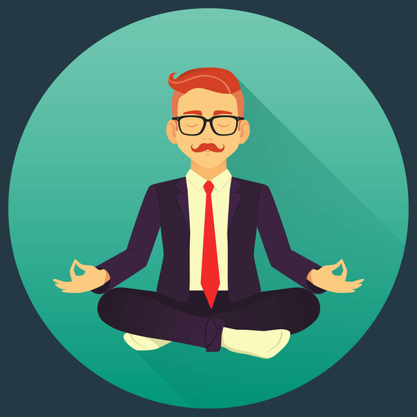vector ilustración de hombre de negocios meditación en pose de loto con los ojos cerrados
  - Vector, imagen