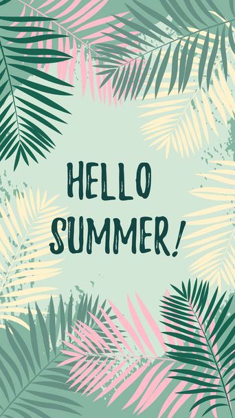 Colorful summer design template for social media stories with tropical palm trees. Exotic frame with space for text - Vector, Image