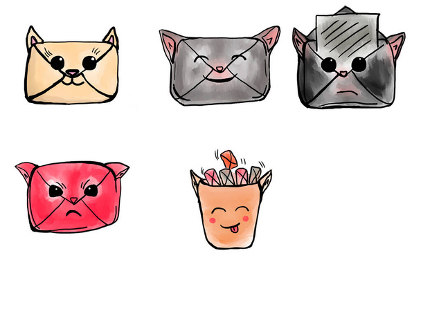 e-posta simgesi Kawaii kediyi ayarla - Fotoğraf, Görsel
