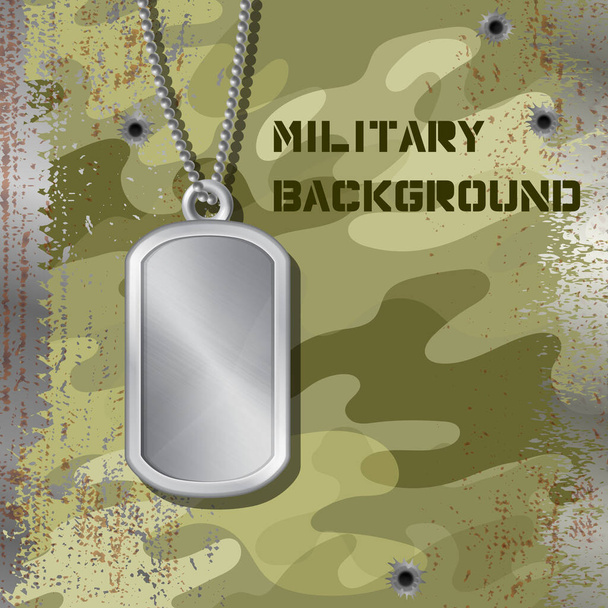 Soldier identity tag with chain and bullet holes - Vector, Image