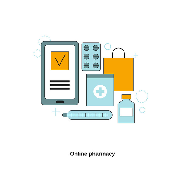 Online pharmacy concep. Vector template for website, mobile website, landing page, ui. - Διάνυσμα, εικόνα