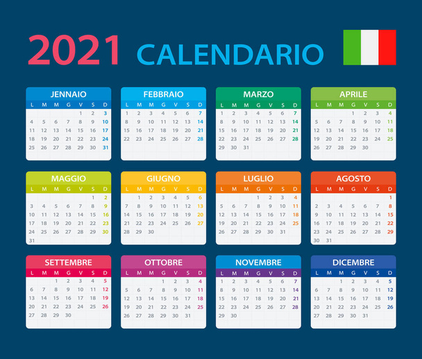 Vector template of color 2021 calendar - Italian version - Vector, Image