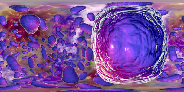 360 μοίρες πανοραμική θέα των βακτηρίων Porphyromonas gingivalis, 3D εικονογράφηση. Βακτήρια που προκαλούν περιοδοντική νόσο, βακτηριακή κολπίτιδα - Φωτογραφία, εικόνα