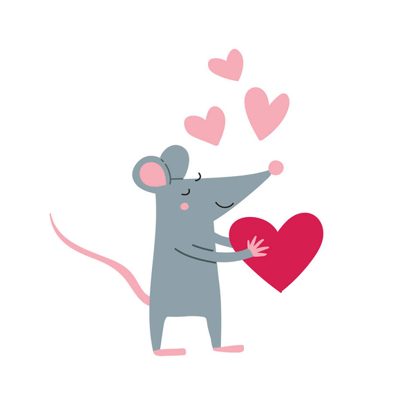 Vector illustration of rat male in love in colorful flat childish style. Can be used as a template for your card, placard, poster design, greeting, invitation, badge, sticker, banner, picture book. - Vektor, kép