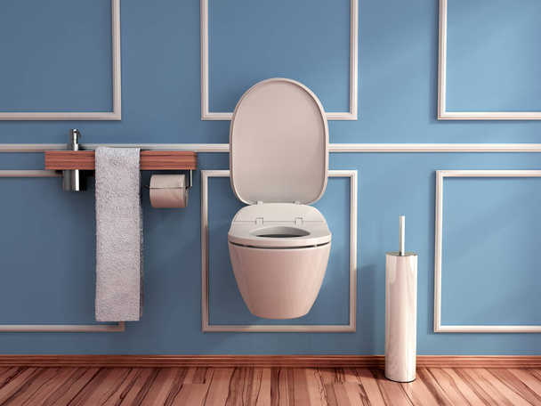 modern blue tones empty restroom 3d render image - Photo, image