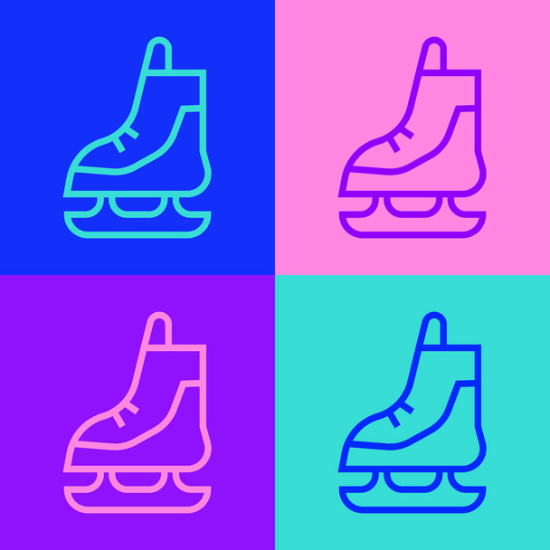 Pop art line Skates icon isolated on color background. Ice skate shoes icon. Sport boots with blades.  Vector Illustration. - Vector, Image