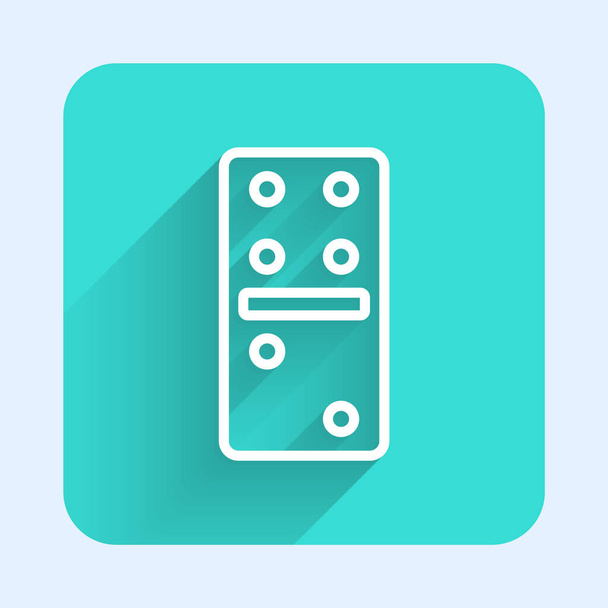 White line Domino icon isolated with long shadow. Green square button. Vector Illustration. - Vector, Image