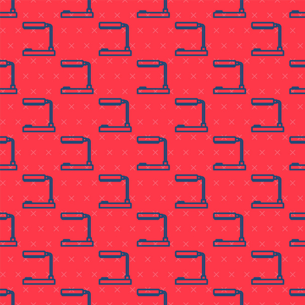 Línea azul Icono de la lámpara de mesa aislado patrón sin costura sobre fondo rojo. Lámpara de oficina. Ilustración vectorial
. - Vector, Imagen