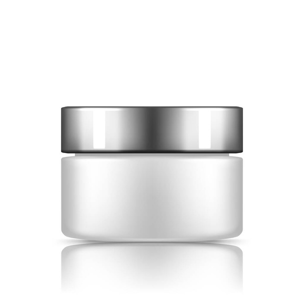 White cosmetic jar with silver cap mockup isolated from background: lotion, cream, powder - Vecteur, image