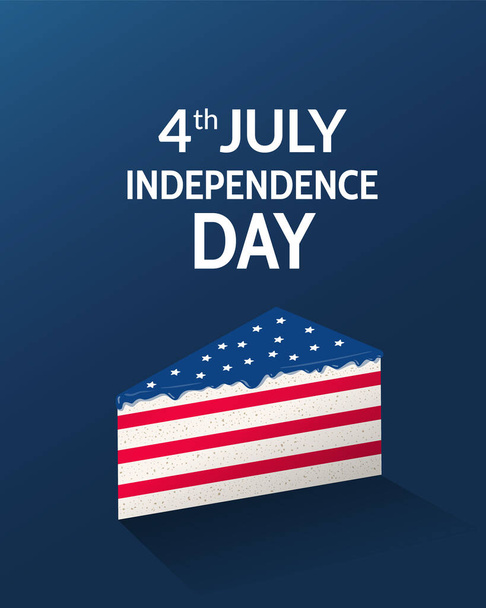 Independence Day in USA greeting banner design with piece of cake in patriotic american flag colors. 4th of July holiday. - Vector illustration - Вектор, зображення