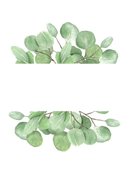 Eukalyptus-Rahmenkomposition. Aquarell handgezeichnete Illustration - Foto, Bild