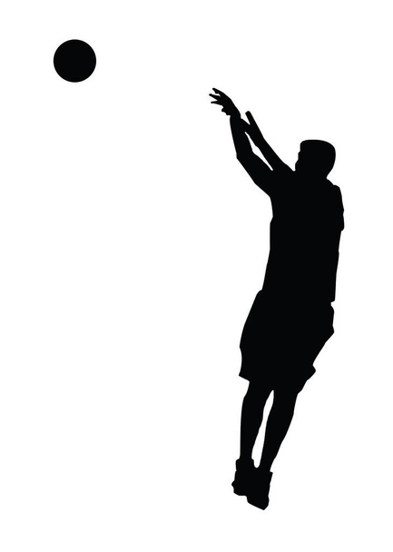 Silhueta preta de um jogador de basquete atirando em fundo branco
.  - Foto, Imagem